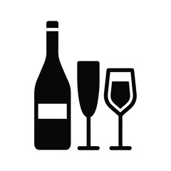 Wine bottle and glasses vector icon