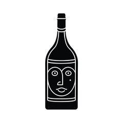 Bottle of wine with face illustration label
