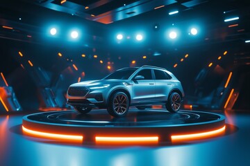 modern suv car on podium display by generative ai