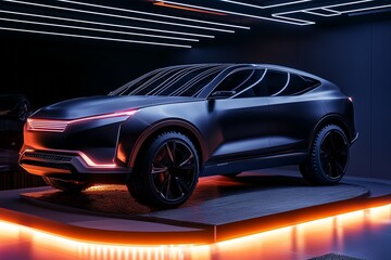 modern suv car on podium display by generative ai