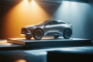 modern suv car on podium display by generative ai