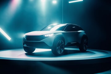 modern suv car on podium display by generative ai