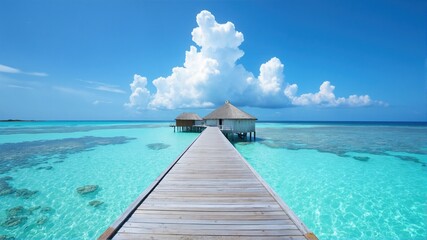 Obraz premium Tropical Paradise Water Bungalow Over Crystal Clear Ocean 