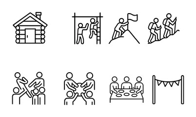 Outdoor adventure and team building activities icons for design and presentation