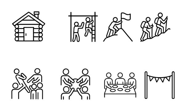 Outdoor adventure and team building activities icons for design and presentation
