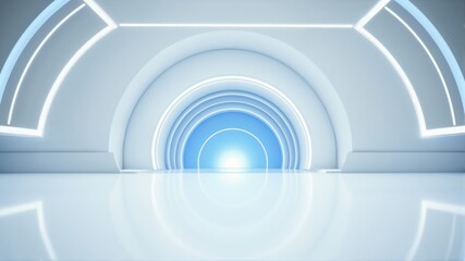 Fototapeta premium Futuristic Tunnel with Glowing Light at the End 