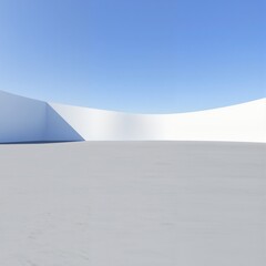Minimalist Architectural Landscape with Curved White Walls and Clear Blue Sky