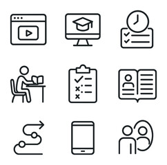 Learner Autonomy Icons. Outline icon set of learner autonomy: self-paced module, e-learning