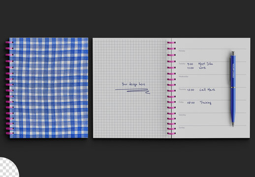 Spiral Rigged Stationery Notebook And Pen Mockup	