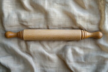 Wooden Rolling Pin on Soft Fabric Background for Baking and Cooking