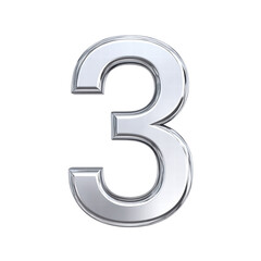 Naklejka premium Silver number three with shiny metallic texture on transparency background, modern design