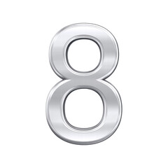 Shiny silver number eight with metallic texture on transparency background