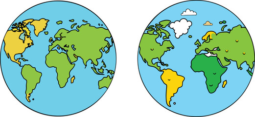 Cartoon World Map Clipart – Colorful Globe Illustration for Kids and Learning Projects