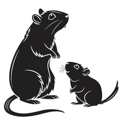 Fototapeta premium Black silhouette illustration of two mice standing on white background vector