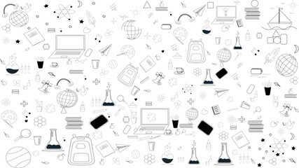 A background with school supplies, a globe, a backpack, and creative elements. Back to School background for advertisements, banners, flyers and flyers. Vector illustration