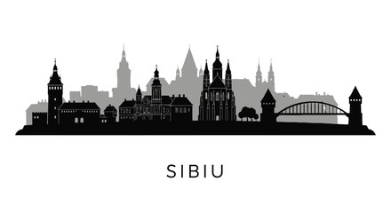 Obraz premium Sibiu Skyline with Romania City Silhouette.