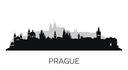 Fototapeta premium Prague Skyline with Czech Republic, and Black Silhouette.