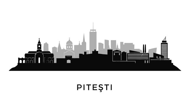 Pitesti skyline silhouette with Romania, and cityscape.