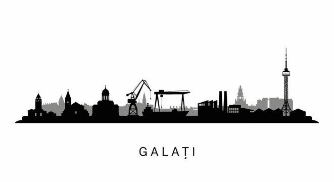 Galati with Romania Skyline Silhouette.