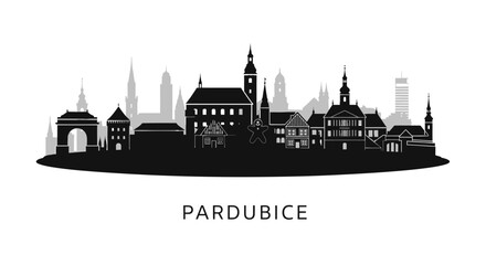 Naklejka premium Pardubice Skyline with Czechia Black Silhouette.