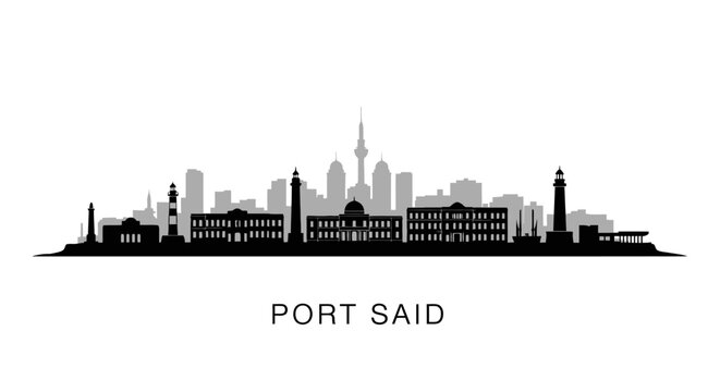 Port Said with Egypt Skyline Vector Silhouette.