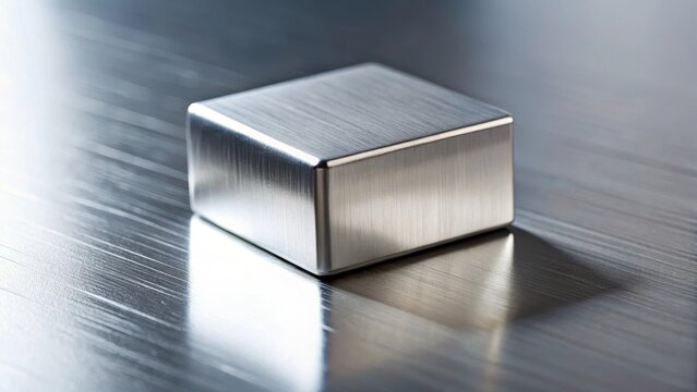 High-contrast white background with metallic shiny gallium metal in solid form