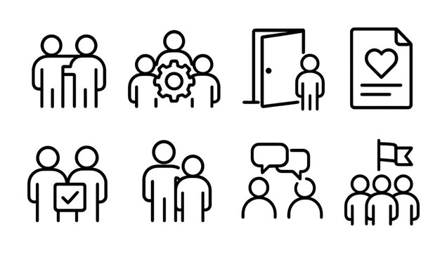 Teamwork and communication: line icons for collaboration and social interaction
