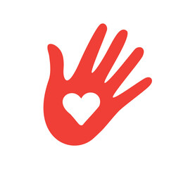 red human hand with heart shape