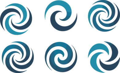 Fotobehang Spiraal Set of six modern blue swirl spiral vector logos design isolated on white background, creative abstract shapes, dynamic circular emblems for branding and identity  © Legend Monir