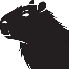 A black silhouette of a capybara head facing left with a white background in a simple vector style