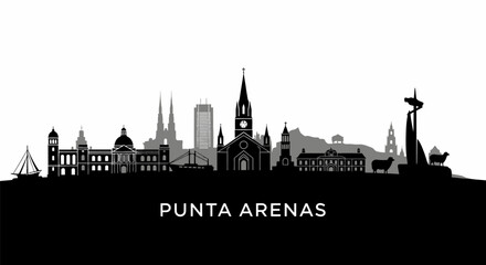 Fototapeta premium Punta Arenas Cityscape Silhouette with Chile.