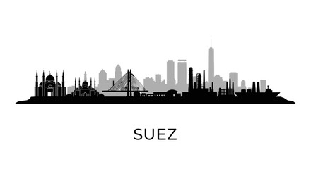 Naklejka premium Suez skyline silhouette with Egypt city view.