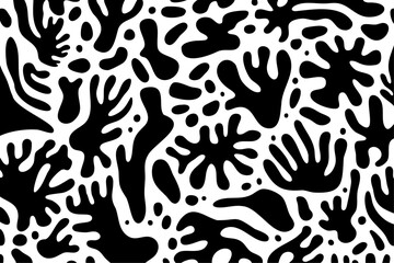 Dynamic black and white abstract organic pattern. High-contrast vector shapes create a bold, modern texture for backgrounds, prints, and graphic design.