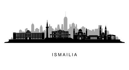 Fototapeta premium Ismailia Egypt Skyline Silhouette Black and White.