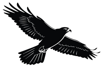 Black silhouette vector of a bird of prey flying with wings spread