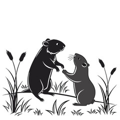 Cartoon gophers interacting in a grassy field vector illustration graphic resource