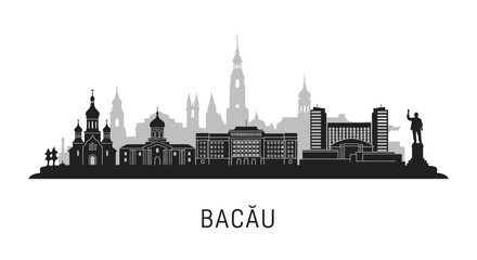 Fototapeta premium Bacau Romania Skyline Silhouette Vector.