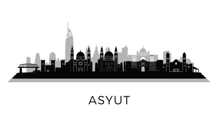 Naklejka premium Asyut Skyline Vector with Egypt Silhouette.