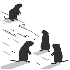 Cartoon group of groundhogs standing on white background illustration