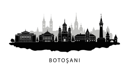 Obraz premium Botosani with Romania City Skyline Silhouette.