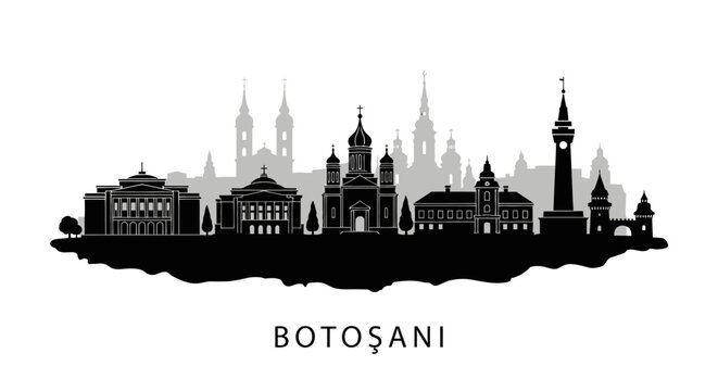 Botosani with Romania City Skyline Silhouette.