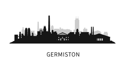 Germiston skyline with South Africa, and city silhouette.