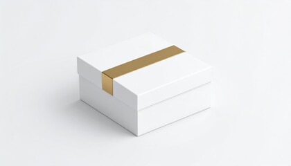 White Gift Box With Gold Accent On White Background