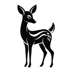 Stylized black silhouette of a fawn deer