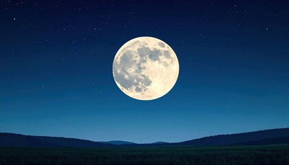 Pixelated Full Moon Over Fields At Night