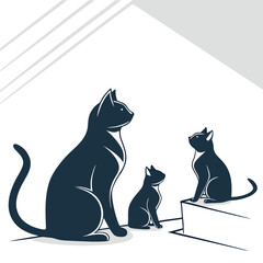 Cat family silhouette illustration of felines and kitten with modern design style