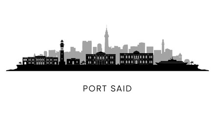 Port Said Skyline Egypt City Silhouette.