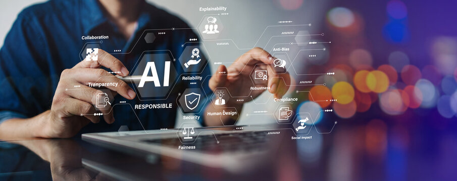 Responsible AI concept with ethical principles and social impact in technology