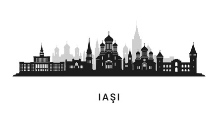 Fototapeta premium Iai Romania Skyline with City Silhouette, and Black and White.