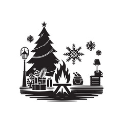 Christmas in July Silhouette Vector Illustration, Solid White Background.